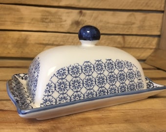 ceramic oil storage Butter dish blue-white Made in the GDR