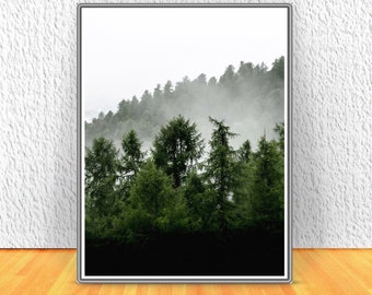 Forest Print Digital Télécharger Mountain Wall Art. Affiche imprimable nuage moderne mur art nature imprime décor mural de salle de bains de verdure imprimable