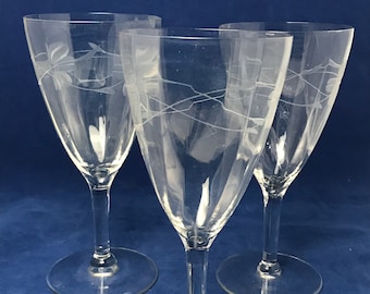 Vintage Crystal Floral Water Goblets