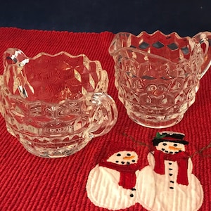 Vintage Fostoria American Clear Glass Creamer and Sugar Set