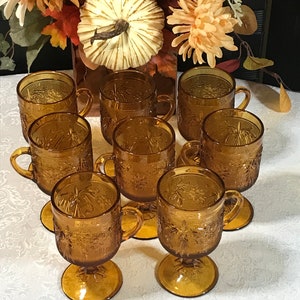 Indiana Glass Amber Sandwich Pattern Tableware pieces (tall coffee mugs, Salad plates)