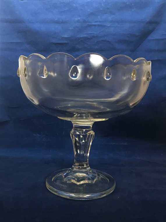 Teardrop Pedestal Compote Clear Glass by Indiana Glass Etsy