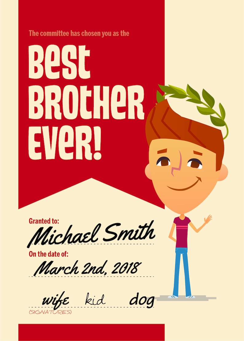 Best Brother Ever Printable Certificate - Etsy España