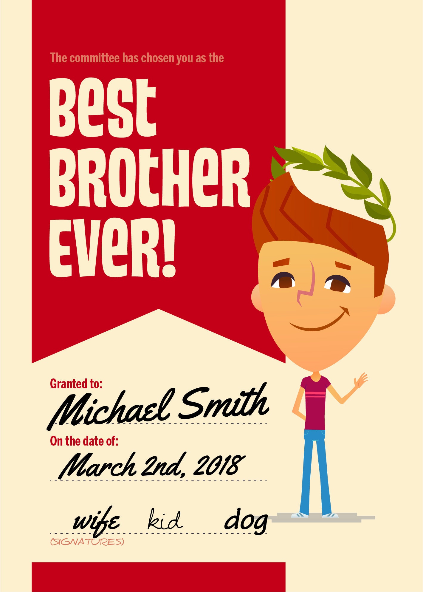 Best Brother Ever Printable Certificate - Etsy