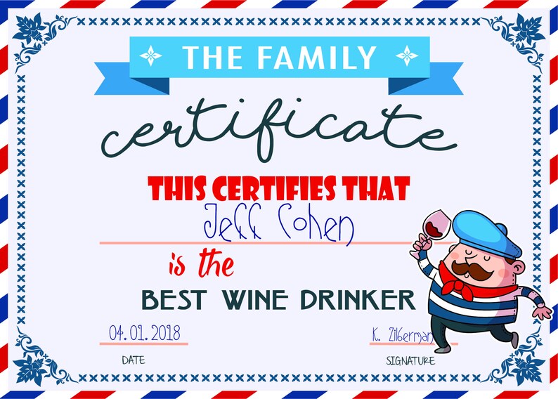 Best Wine Drinker Printable Certificate Etsy