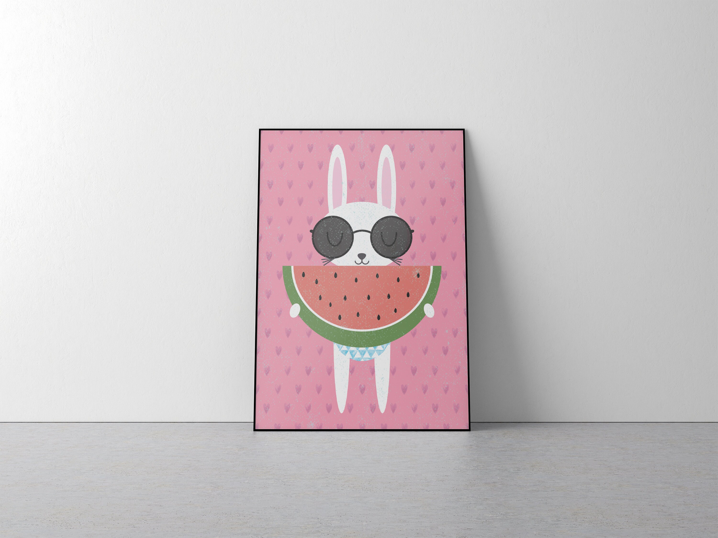 Bunny & Watermelon Printable Art - Etsy