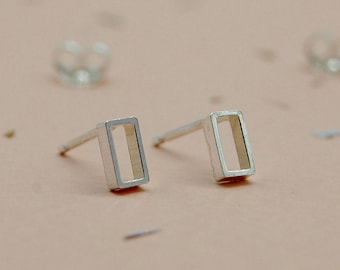 Sustainable Ethical Recycled Sterling Silver Stud Earrings, Minimal Rectangles,  Geometric Simplicity, Dainty Mini Everyday Studs