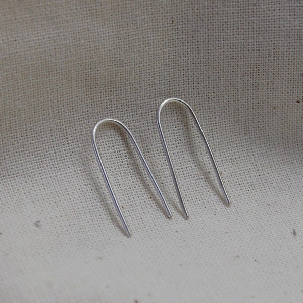 Recycled Sterling Silver Earrings, Handmade, Minimal, Line, Pull Through, Stud Earrings