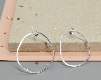 Recycled Silver Earrings, Geometric shape, Small Hoop Style, Handmade, Minimal, Contemporary, Everyday Studs, Gift, Organic Shape