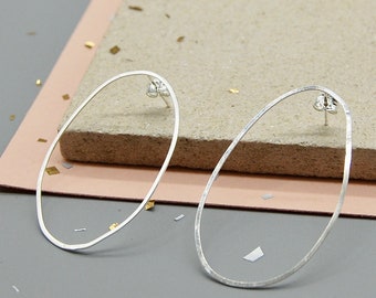 Recycled Silver Earrings, Geometric shape, Hoop Style, Handmade, Minimal, Contemporary, Everyday Studs, Gift, Organic Shape