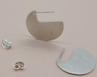 Recycled Silver Earring, Geometric shape, Hoop Style, Sculpting To The Ear, Handmade, Minimal, Everyday Studs, Gift