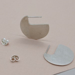 Recycled Silver Earring, Geometric shape, Hoop Style, Sculpting To The Ear, Handmade, Minimal, Everyday Studs, Gift