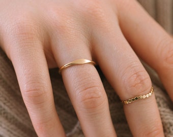 The Recycled Gold & Silver Dainty Signet Ring Band - Everyday Stacking Band Ring, Handmade.