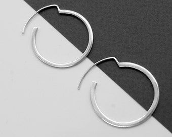 Recycled Silver Earring, Geometric shape, Hoop Style, Handmade, Minimal, Contemporary, Everyday Studs, Gift