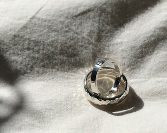 Recycled Sustainable Sterling Silver Wedding Band Set, Hammered finish, His and Hers