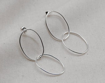 Recycled Silver Earrings, Geometric shape, Small Hoop Style, Handmade, Minimal, Contemporary, Everyday Studs, Gift, Organic Shape