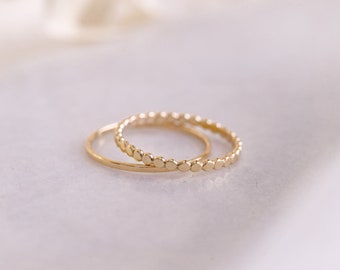 The Recycled Gold & Silver Minimal Pressed Flower Stacking Band Set - Everyday Stacking Band Ring, Handmade.