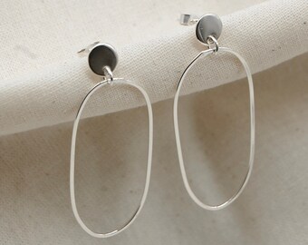 Recycled Silver Earrings, Geometric shape, Small Hoop Style, Handmade, Minimal, Contemporary, Everyday Studs, Gift, Organic Shape