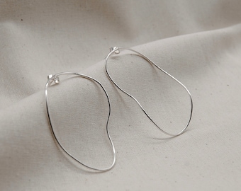 Recycled eco sterling silver abstract hoop earrings, wavy hoop earrings, elegant, gift, minimal, modernist