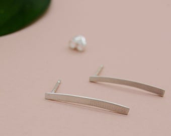 Recycled Silver Simple Everyday Stud French Fries Earrings, Minimal Geo Droplet Shape Sterling Silver Studs, Gift