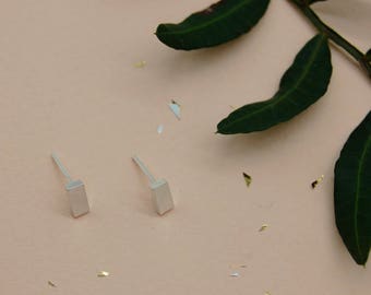Sustainable Ethical Recycled Sterling Silver Stud Earrings, Minimal Rectangles, Geometric Simplicity, Dainty Mini Everyday Studs