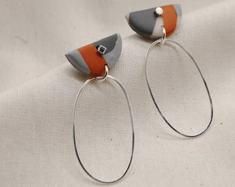 Recycled Silver Earrings, Geometric shape, Small Hoop Style, Handmade, Minimal, Contemporary, Everyday Studs, Gift, Organic Shape