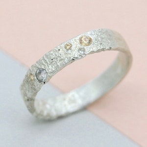Recycled Sustainable Sterling Silver Multiple Stones, Stacking Textured Organic Simple Everyday Wedding Promise Ring