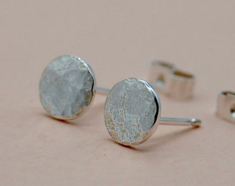 Recycled Sustainable Sterling Silver Hammered Textured Circle Earrings Studs, Everyday, Simple, Gift