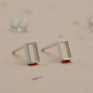 Sustainable Ethical Recycled Sterling Silver Stud Earrings, Minimal Rectangles,  Geometric Simplicity, Dainty Mini Everyday Studs