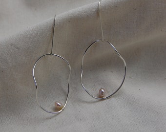 Recycled eco sterling silver abstract hoop earrings, oyster pear earrings, elegant, wedding, gift