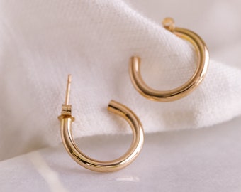 The Recycled Gold and Silver Chunky Huggie Hoops Studs - Everyday Earrings