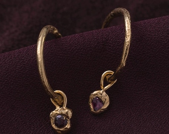 Athena Molten Garnet Charm Hoop Earrings