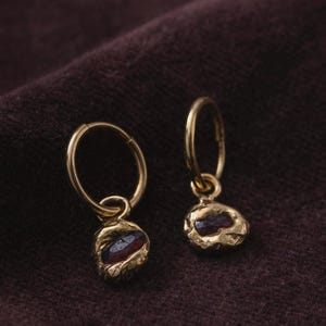 Mini Athena Garnet Charm Infinity Hoop Earrings