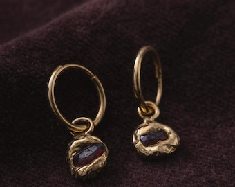 Mini Athena Garnet Charm Infinity Hoop Earrings