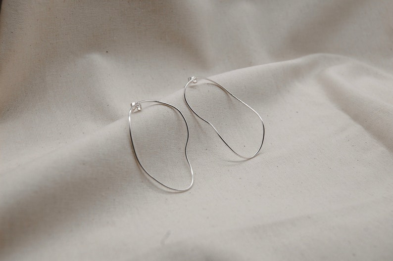 Recycled eco sterling silver abstract hoop earrings, wavy hoop earrings, elegant, gift, minimal, modernist image 1