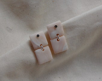 NEW Recycled Silver Earrings, Geometric shape, Dangle Studs, Handmade, Minimal, Contemporary, Terrazzo Style, Gift, Playful, Marble Earrings