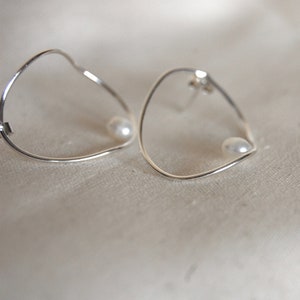 Recycled eco sterling silver abstract hoop earrings, oyster pear earrings, elegant, wedding, gift