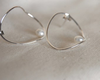 Recycled eco sterling silver abstract hoop earrings, oyster pear earrings, elegant, wedding, gift