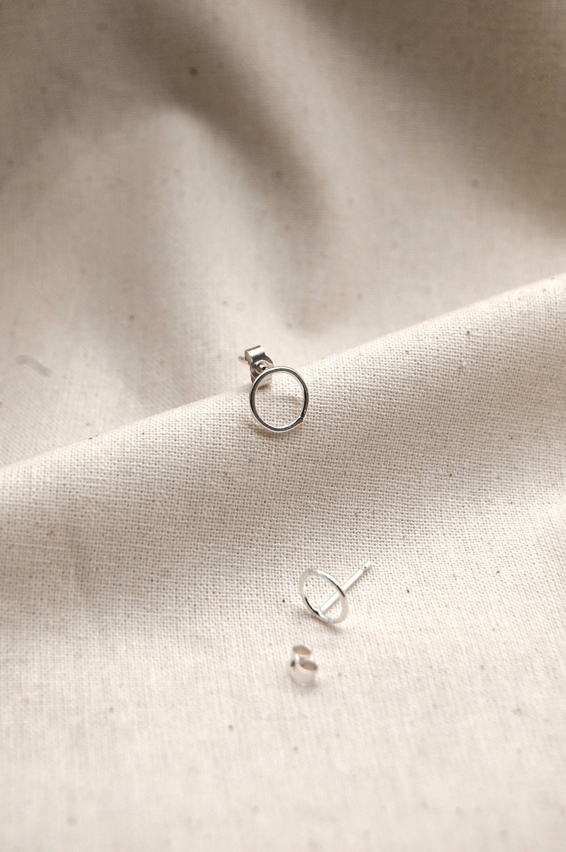 Sustainable Ethical Recycled Sterling Silver Stud Earrings, Minimal Circular Geometric Earrings, Simplicity, Dainty Mini Everyday Studs image 1