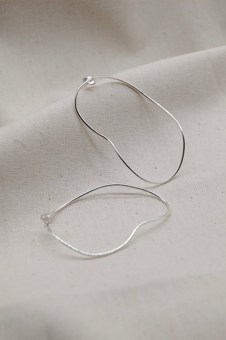 Recycled eco sterling silver abstract hoop earrings, wavy hoop earrings, elegant, gift, minimal, modernist image 2