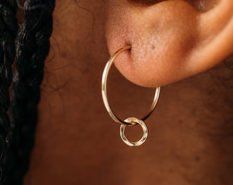 The Recycled Solid Gold Infinity Charm Minimal Hoops - Med