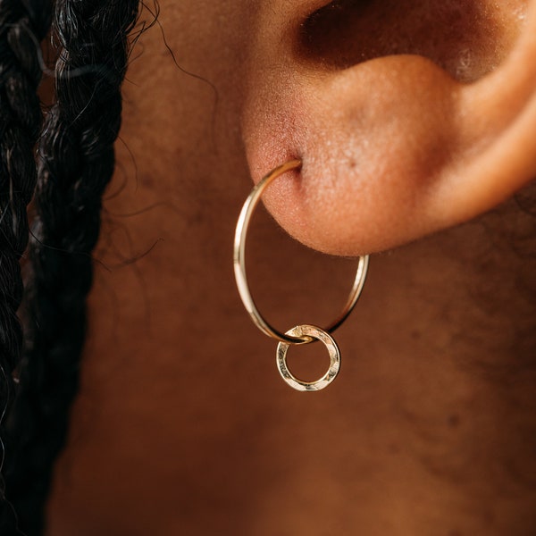 The Recycled Solid Gold Infinity Charm Minimal Hoops - Med