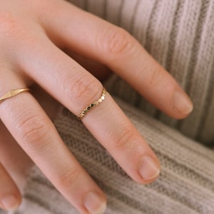 The Recycled Gold & Silver Minimal Pressed Flower Wishbone Stacking Band - Everyday Stacking Band Ring, Handmade.