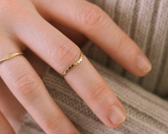 The Recycled Gold & Silver Minimal Pressed Flower Wishbone Stacking Band - Everyday Stacking Band Ring, Handmade.