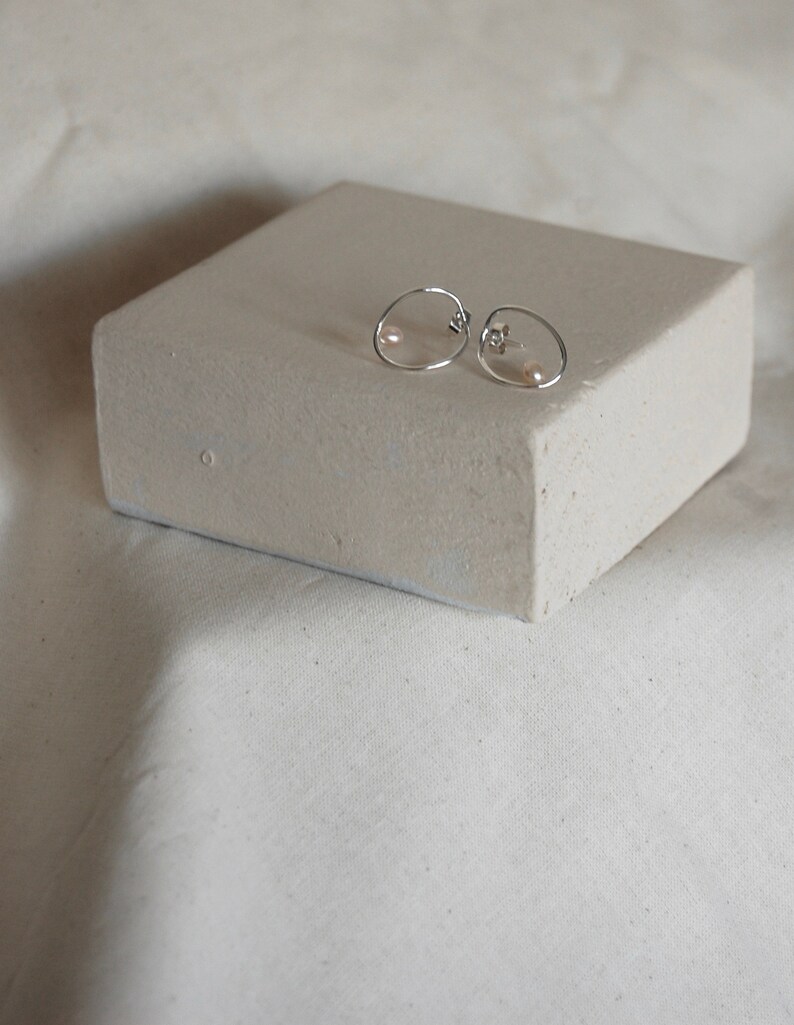 Small recycled eco sterling silver abstract hoop earrings, studs, pearls, elegant, gift image 3