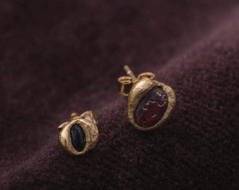 Athena Mini Garnet Stud Earrings