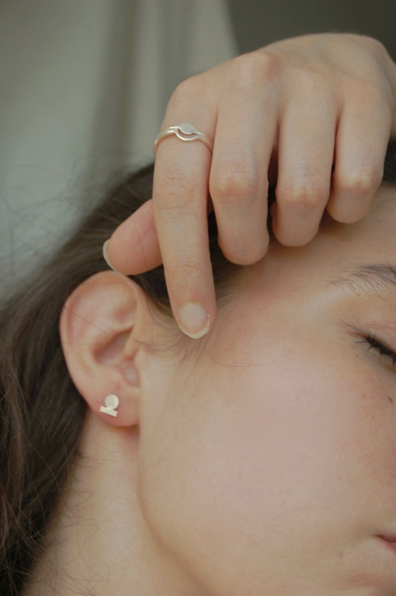 Sustainable Ethical Recycled Sterling Silver Stud Earrings, Minimal Circular Geometric Earrings, Everyday Studs, Hammered Textured Studs image 2