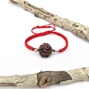 Certified Panch Mukhi Rudraksha Bracelet: Adjustable Red Cord