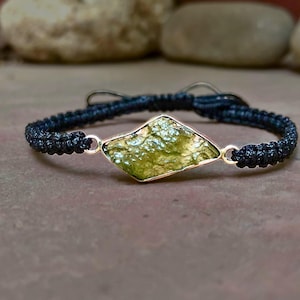 Authentic Moldavite Sterling Silver Bracelet - Adjustable Woven Band