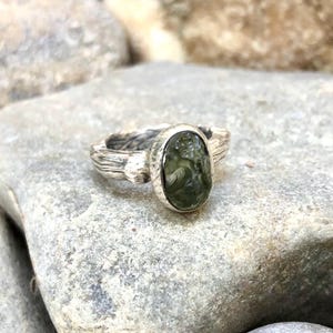 Handmade Sterling Silver Moldavite Ring, Authentic Oval Gemstone, US Size 6.5